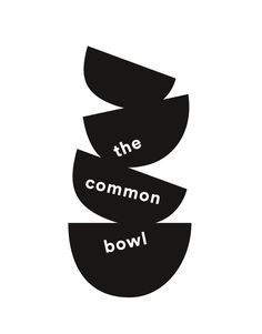 the common bowl logo is shown in black and white, as well as words that spell out