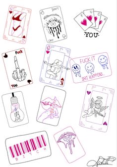 some stickers that have been drawn on the back of a sheet of white paper