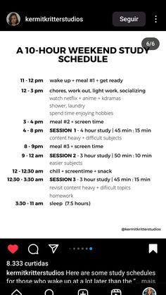 an iphone screen showing the schedule for a 10 - hour weekend study session with students