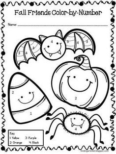 a halloween themed color by number worksheet for kids to practice numbers and counting