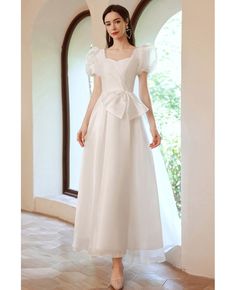 Elegant White Square Neck Formal Party Dress with Bubble Short Sleeves Wholesale #T74070 - GemGrace.com White Puff Sleeve Short Dress For Evening, White Puff Sleeve Dress For Formal Occasions, White Puff Sleeve Wedding Dress With Sweetheart Neckline, Elegant Square Neck Puff Sleeve Dress For Prom, Formal Puff Sleeve Dress With Square Neck, Elegant Puff Sleeve Dress With Square Neck For Prom, White Puff Sleeve Dress With Square Neck For Evening, Fitted Puff Sleeve Dress With Square Neck For Prom, Elegant Square Neck Puff Sleeve Wedding Dress