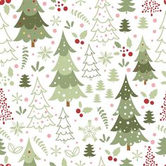 christmas trees and berries on white background