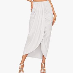 Shein Women's Casual Slit Wrap Asymmetrical Elastic High Waist Maxi Draped Skirt. Size Sm. New Without Tags Product Details Fabric Type 92% Polyester, 8% Spandex Care Instructions Machine Wash Closure Type Elastic Length High-Low Pleats Pattern, Khaki Tops, Long Skirt Fashion, Elastic Skirt, High Waisted Maxi Skirt, Draped Skirt, Long Skirts For Women, Elegant Skirt, Boho Skirts