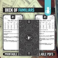 the deck of familiars is on top of some money