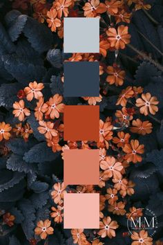 the color scheme is orange, blue and grey with some brown flowers on it's side