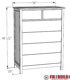 the measurements for an armoire cabinet with drawers and doors on each side, shown in white