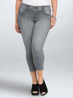 Torrid Cropped Jeggings - Pewter Wash, PEWTER GREY Short People Problems, Pewter Grey, Rolled Hem, Plus Size Womens Clothing, Colored Denim, Girls Jeans, Passion For Fashion, Jeggings, Polyester Spandex