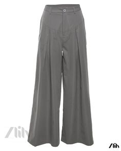 Zlily - Solid Color Loose Fit Casual High-Waisted Wide-Leg Pants in Trendy Fashion Solid High-waist Pants With Wide Waistband, High Waist Solid Pants With Wide Waistband, Non-stretch High-waist Pants With Wide Waistband, Non-stretch High Waist Pants With Wide Waistband, High Waist Non-stretch Pants With Wide Waistband, Gray High-waisted Bottoms With Loose Fit, Gray High-waist Pants, High Waist Harem Pants For Work, Gray High-waisted Pants For Spring