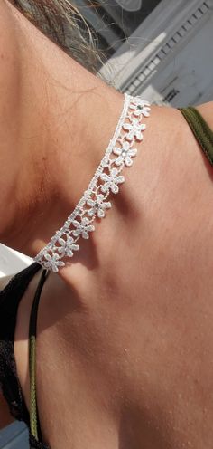 Choker White Flower Rhinestones Necklace - Etsy White Floral Fabric, Rhinestones Necklace, Rhinestone Choker Necklace, Rhinestone Choker, Choker Necklaces, Rhinestone Necklace, White Flower, Floral Fabric, Chain Styles