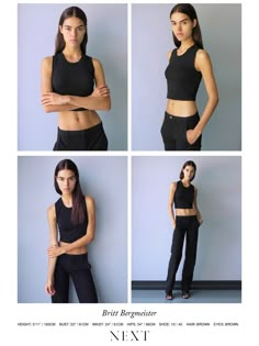 four photos of different women in black outfits, one with her arms crossed and the other without