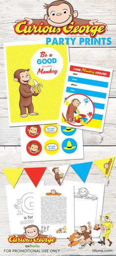 the curious george party printables are on display