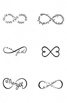 six different types of logos with the words strength, love and faith in each one