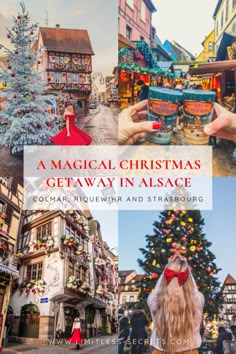 a collage of photos with the words, a magic christmas getaway in alaska