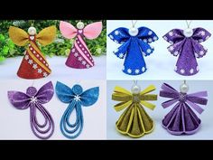 four different types of origami butterfly ornaments