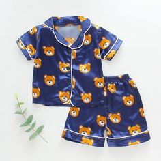 2-piece Animal Pattern Pajamas for Toddler Boy - PrettyKid Pattern Pajamas, Summer Sleepwear, Baby Boy Pajamas, Clean Heart, Baby Pajamas, Satin Pyjama Set, Boys Pajamas, Satin Pajamas, Satin Silk