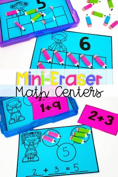 the numbers and shapes for this math center are made with colored pencils