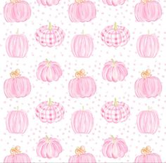 pink pumpkins and gingham fabric with polka dots on white background, seamlessly