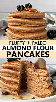 fluffy and pale almond floured pancakes stacked on top of each other