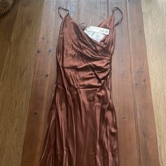 -Silk Like Midi Dress -New With Tags -Midi Dress Brown Silk V-neck Midi Dress, Brown Silk Maxi Dress For Party, Brown Silk Midi Dress For Party, Brown Silk Midi Dress, Party Brown Silk Midi Dress, Silk Sheath Maxi Dress For Date Night, Zara Satin Midi Slip Dress, Zara Silk Maxi Dress For Evening, Zara Satin Maxi Dress For Date Night