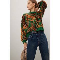 Green animal print knit (55% Acrylic, 35% Polyamide, 10% Wool). Sweater. Long sleeves. Crewneck. Pull on. 21.5" from shoulder to hemline. Imported. Green Knit Top For Fall, Green Jacquard Knit Sweater For Fall, Fall Jacquard Knit Top, Jacquard Knit Top For Fall, Casual Jacquard Knit Top For Fall, Fall Jacquard Knit Sweater For Work, Green Animals, Sweater Collection, Rent The Runway