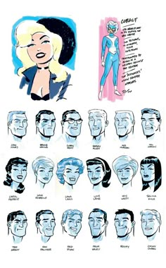 the character sheet for an animated movie, with various expressions and hair styles on it