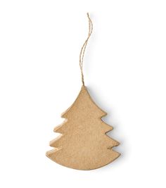 a wooden christmas tree ornament hanging on a string