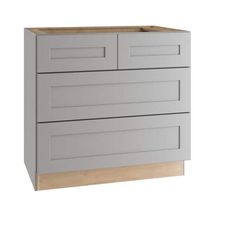 an image of a kitchen cabinet with drawers on the front and side panels in grey