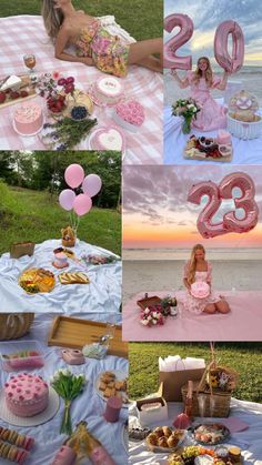 a collage of photos with the number twenty two in pinks and golds