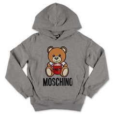 Designers Moschino Teddy Bear Melange Grey Cotton Hoodie Teddy Bear Hoodie, Teddy Hoodie, Fancy Print, Graphic Print Shirt, Bear Hoodie, Boys Hoodies, Cotton Hoodie