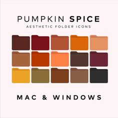 the logo for pumpkin spice aesthetic folder icons mac and windows, with an image of different colors