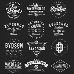 a bunch of logos that are on a blackboard with white lettering and some type of ty