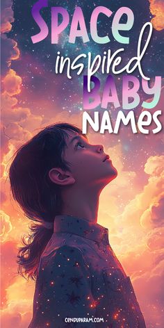 a woman looking up at the sky with her head turned to the side, in space inspired baby names