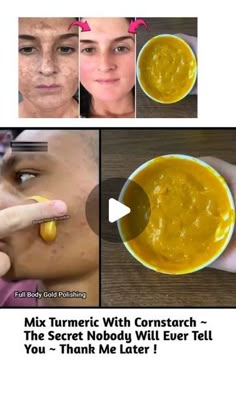 ajcare on Instagram: "Try this cornstarch and tumeric face mask and thank me later
#glowup#glowingskin#glowing#skincare#skincaretips#skincareroutine#beautytips" Tumeric Face Mask For Dark Spots, Tumeric For Dark Spots Recipe, Turmeric Face Cream Diy, Cornstarch Face Mask, Korean Home Made Face Mask, Rice And Flax Seed Face Mask, Diy Turmeric Face Pads, Diy Tumeric Face Pads, Face Treatments Skincare