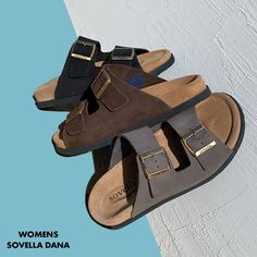 The all-new Sovella Dana is sure to be your new favorite sandal! The timeless two-strap design will make it your slip-on and go shoe. The straps are flexible and easily adjustable. The upper is made of Nubuck Leather completed with a leather wrapped contoured footbed. 🌸🍀#LuckyFeetShoes#Sovella#FreeShipping Birkenstock Milano, Strap Design, Nubuck Leather, Leather Wraps, Birkenstock, Slip On, Sandals, Leather, Design