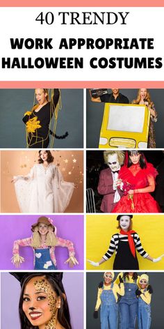 halloween costumes for women with text overlay that reads 40 trendy work appropriate halloween costumes