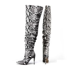 PRICES MAY VARY. 👢 Step up your style with these stunning snakeskin over-the-knee boots for women by perixir, featuring a sexy and elegant pointed toe stiletto heel that elongates your legs 🐍 Exotic snakeskin texture and ruched detailing embody the latest trends, adding glamorous allure to any outfit for a fashion-forward look 🌟 Made for confident women who love to stand out, these thigh-high boots are the epitome of sexy class - guaranteed to make heads turn 🔥 Show off your confidence and i Dress With Thigh High Boots 2022, Cheetah Over The Knee Boots, Womens Snake Skin Boots, Tall Snake Skin Boots, Cheap Synthetic Boots For Night Out, Womens Snakeproof Boots, Snake Skin Knee Boots, Tall Snake Print Boots, Black And White Snake Boots