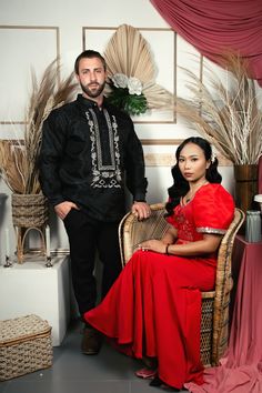 Pre-nuptial shoot with traditional Barong and Filipiniana Red Filipiniana, Black Barong, Red Blouse, Traditional Clothes, Red Blouses, Traditional Outfits, Dream Wedding, Musician