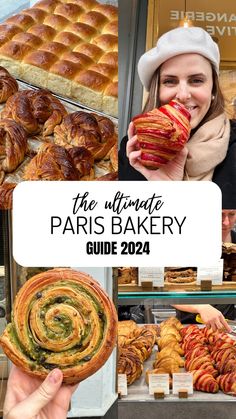 the ultimate paris bakery guide with images of pastries and pastry items in front of it