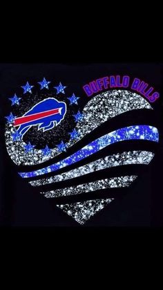 the buffalo bills logo is shown on a black shirt with stars and an american flag