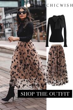 Free Shipping & Easy Return. Up to 30% Off. 3D Posy Double-Layered Mesh Midi Skirt in Caramel. @styleandlatte #outfit #clothing #fashion #casualoutift #outfitidea #datingoutfit #skirt #tulleskirt Looks Street Style, The Outfit, Mode Vintage, Looks Style, Winter Fashion Outfits, Outfits Casuales, Look Fashion, Modest Fashion, Classy Outfits