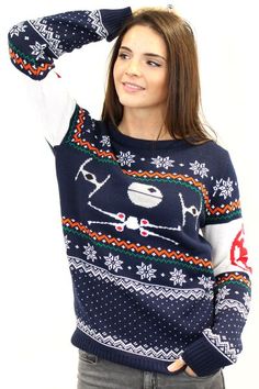 Star Wars: X-Wing Vs TIE Fighter Unisex Knitted Christmas Sweater/Jumper Preorder - Merchoid Comfy Home Clothes, Pretty Fly For A Jedi, Knitted Jackets Women, Geek Style, Knitting Christmas