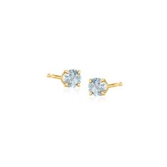 Ross-Simons - .50 ct. t. w. Round Aquamarine Stud Earrings in 14kt Yellow Gold. Allow yourself to be swept away by the tranquil ocean blue of these .50 ct. t. w. round aquamarine stud earrings. Gracefully fixed with four-prong settings. Post/clutch, 14kt yellow gold earrings. Aquamarine birthstones are the perfect gift for March birthdays. Jewelry Presentation, Aquamarine Birthstone, Aquamarine Studs, Cultured Pearl Bracelet, Stone Stud Earrings, Aquamarine Colour, Emerald Earrings Studs, Fine Jewelery, Gifts For Your Sister