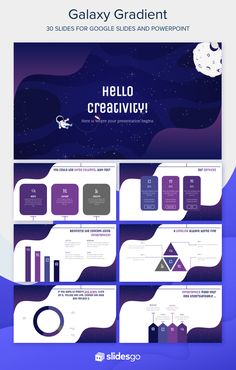 an image of a presentation with the text hello creative on it, in purple and blue tones