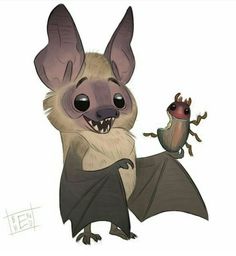 a bat is holding a bug in its paws