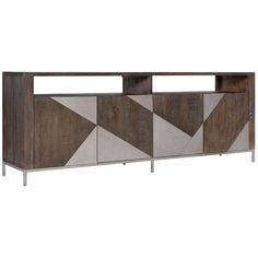 a sideboard with geometric design and metal legs