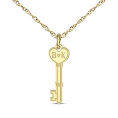 Show your love with this engravable heart-topped key necklace. 10K yellow gold Features your and your loved one's initials inscribed with a heart in the middle 16- to 18-inch adjustable rope chain with spring ring clasp Charm Bar, Slouch Socks, Heart Key, Sparkly Things, Pink Accessories, Romantic Photos, Heart And Key, Key Necklace, Put A Ring On It