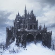 a castle in the middle of a snowy forest