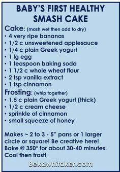 the baby's first healthy smash cake is shown in blue and has instructions to make it