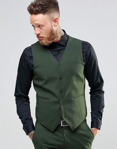 Designed with a sharp V-cut neckline, this waistcoat from AliTailoring will complement your refined and polished look effortlessly. This waistcoat, cut in a slim fit, is also designed with a back belt for snug fit. It comes with functioning pockets and can be wore both formally and casually. Also, all our products have extra margins such as length & sides so it's easily alterable if your size changes after some time. To see more available colours and designs in this collection, Check out the 'Wa Groomsmen Vest, Men Waistcoat, Mens Waistcoat, Vest Men, Green Vest, Groomsmen Suits, Groom Wear, V Cut, Khaki Green