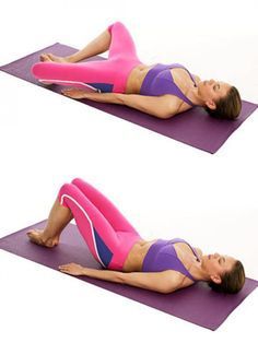 a woman laying on top of a purple mat